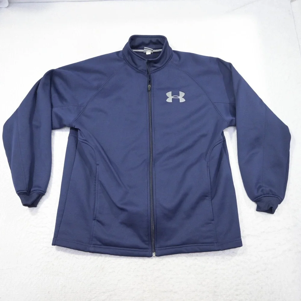 Under Armour Fleece Full Zip Jacket Blue Long Sleeve W/ Pockets Mens Size‎ Small